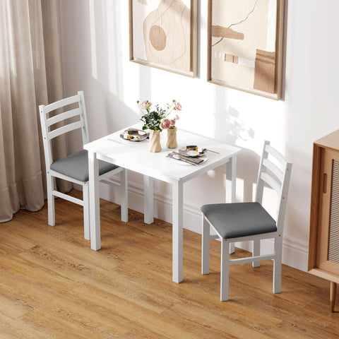 Rootz 3-Part Dining Table Set - Kitchen Set - Compact Room Furniture - Space-Saving - MDF White and Grey - 80cm x 40.5cm x 74.5cm