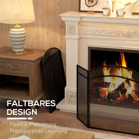 Rootz Fireplace Spark Protection Grille - Herringbone Pattern - Three-Part Folding Design - Coated Metal - 96cm x 60cm x 1cm