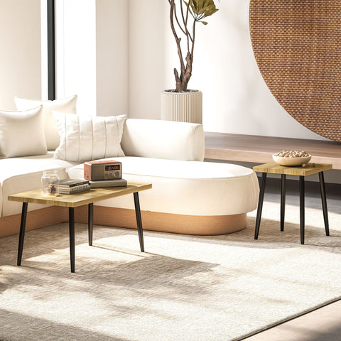 Rootz 2-Set Coffee Table - Side Table - Flexibility Table - Modern Design - 90x50x45cm (Large), 40x40x50cm (Small)