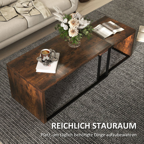 Rootz Set of 2 Coffee Tables - Sofa Table - Side Table - Modern Style - MDF & Metal - 90 x 48 x 42 cm / 59 x 42 x 36 cm - Black + Brown