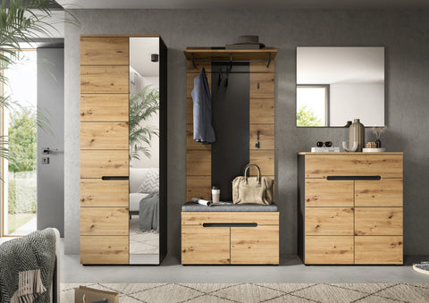 Rootz Wardrobe Set With Cushioned Bench - Storage Solution - Hallway Organizer - Ample Space - 255 x 190 x 37 cm