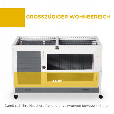 Rootz 2 Level Small Animal Hutch - Pet Cage - Mobile Hutch - Weatherproof Fir Wood - 102cm x 60cm x 63.5cm