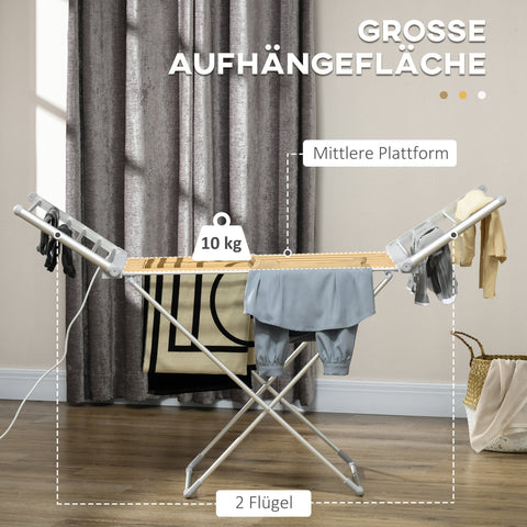 Rootz Heated Electric Laundry Rack - Drying Rack - Foldable Clothes Rack - Saves Drying Time - 144l x 53b x 91h cm