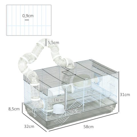 Rootz Hamster Cage - Rodent Cage - Small Pet Habitat - Exciting Tunnel System - 58 x 32 x 31 cm - Grey