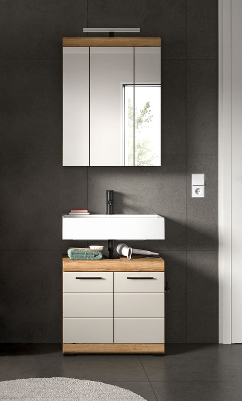 Rootz Bathroom Combination - Vanity Unit - Mirror Cabinet - Space-Saving - 60cm x 191cm x 34cm - Durable MDF Construction