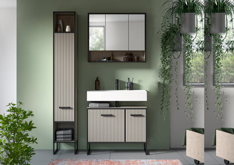 Rootz Bathroom Cabinet Set - Vanity Unit - Mirror Cabinet - Easy-Care Surface - 125x192x36 cm