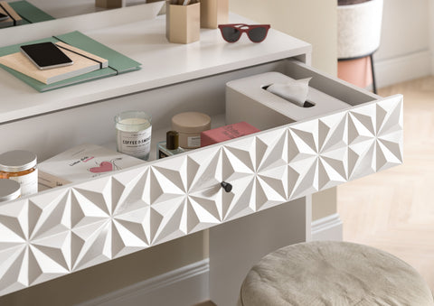 Rootz Dressing Table - Vanity Desk - Makeup Table - High-Quality MDF - 90x133x39 cm - Elegant White Melamine Finish