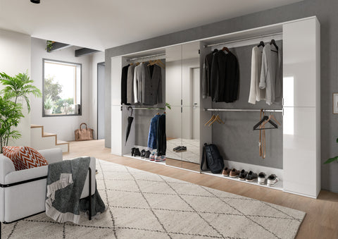 Rootz Wardrobe Combination - Storage Furniture Set - Closet System - Ample Storage - 341cm x 191cm x 37cm High Gloss White