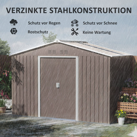 Rootz Metal Tool Shed - Bicycle Shed - Garden Storage - Ventilation Windows - Sliding Doors - 277 x 195 x 192 cm