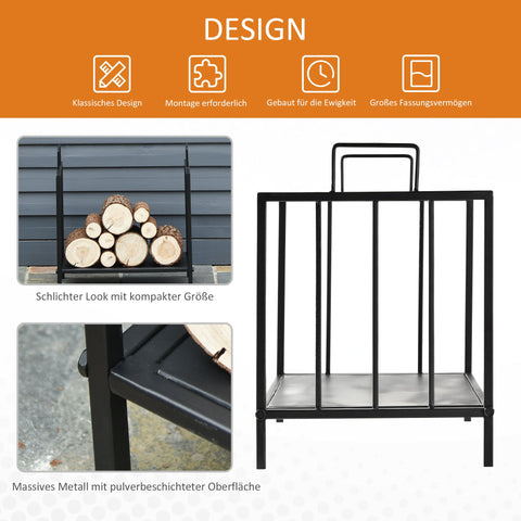 Rootz Firewood Rack Indoor – Log Holder – Wood Storage Stand – Handles for Easy Transport – Keeps Wood Dry – 44.5 x 33 x 46.5cm – Metal Black