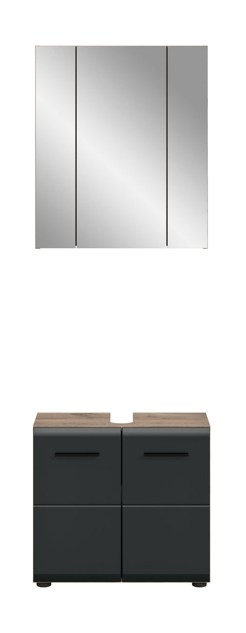 Rootz 2 Piece Bathroom Set - Vanity & Mirror Cabinet - Elegant & Functional - Space-Saving - W60 x H185 x D30 cm