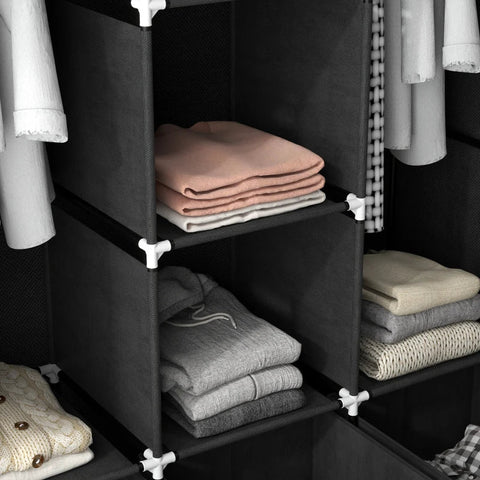 Rootz Fabric Cabinet - Made Of Fleece - Folding Cabinet - Fabric Wardrobe - Including 3 Drawers - Black - 125 cm x 43 cm x 162.5 cm