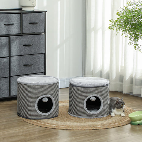 Rootz Modular Cat Tower - Scratch Bin - Cat Activity Center - Removable Zipper - Sisal Protection - Ø 42 x 69h cm - Grey