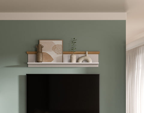 Rootz Wall Shelf - Wall Stand - Shelf Unit - Space-Saving - 110x23x18 cm - White and Brown