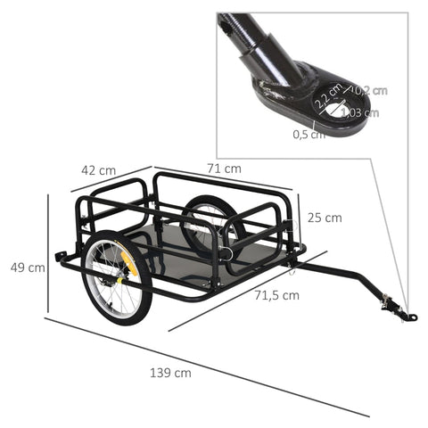 Rootz Bicycle Trailer - Cargo Trailer - Heavy-Duty Transport - Enhanced Safety - Durable Construction - Superior Stability - 139cm x 71.5cm x 49cm - Steel Frame & Plastic Base