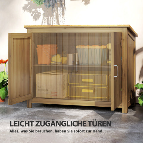 Rootz Wooden Garden Cabinet - Storage Chest - Tool Organizer - Weatherproof Design - 110cm x 50cm x 85cm