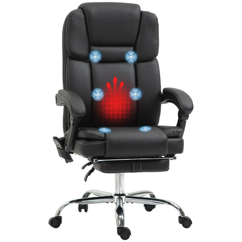 Rootz Adjustable Office Chair - Massage Chair - Ergonomic Chair - Heat & Massage Function - Faux Leather - 66cm x 67cm x 118-126cm, Black