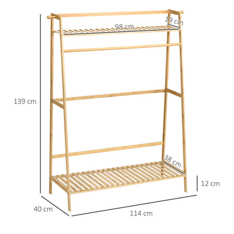 Rootz Bamboo Clothes Rack - Garment Organizer - Clothing Stand - Ample Storage - 114cm x 40cm x 139cm