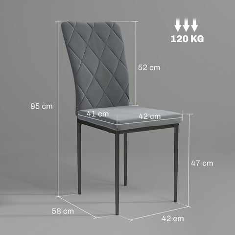 Rootz 4 Set Dining Room Chairs - Velvet-Look Upholstered - Modern Dining Room Chairs - Ergonomic Comfort - 42x58x95cm - Grey