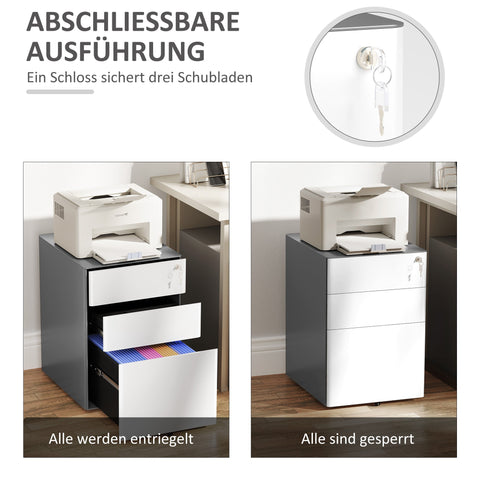 Rootz File Cabinet - Roll Container - Office Storage - Secure & Durable - Steel Housing - 39x48x59 cm, White and Grey