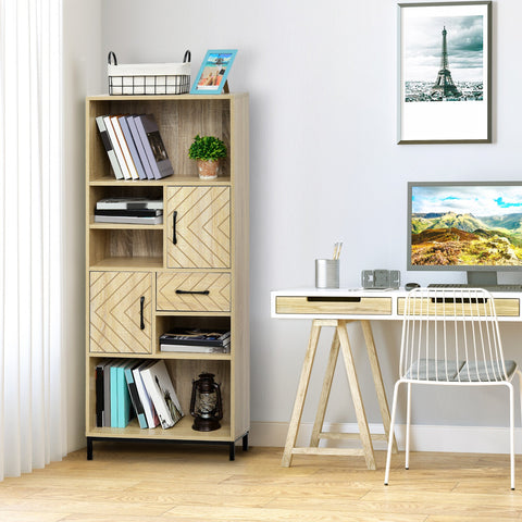 Rootz Bookcase Highboard - Wooden Bookshelf - Storage Unit - Modern Design - 60x30x150cm with Shelves and Cupboards