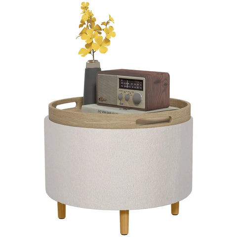 Rootz Stool - Teddy Fleece - Hidden Storage - Reversible Lid - Polyester - White - 56cm x 56cm x 42cm