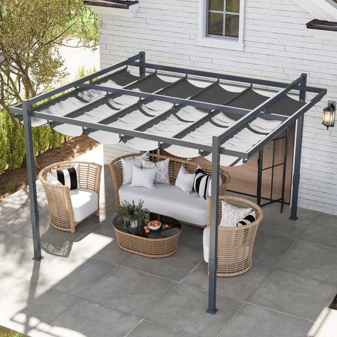 Rootz Pergola Pavilion - Aluminum Canopy - Garden Shelter - UPF50+ UV Protection - Grey - 3.5x3m - 245H cm Adjustable Sliding Roof