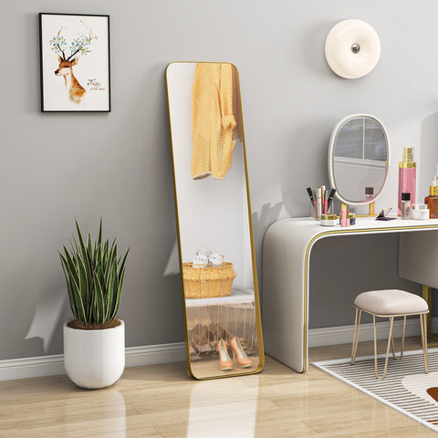 Rootz Full Body Mirror - Freestanding & Tiltable - Metal Frame - Elegant Gold Finish - 160 x 40 cm - Ideal for Hallways and Bedrooms