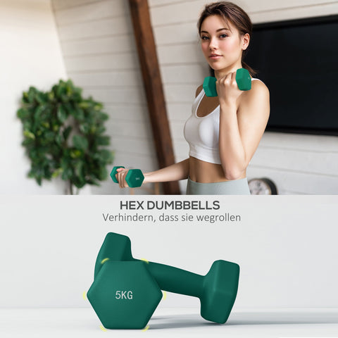 Rootz Dumbbell Set with Rack - Weights - Fitness Equipment - Hexagonal Design - Space-Saving - 3kg to 5kg - Dumbbell 18x8x8cm, Rack 42x10x30cm