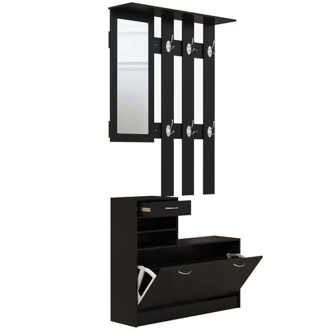 Rootz 3-in-1 Entrance Set - Wardrobe - Coat Rack - Shoe Cabinet - Space-Saving Design - 90cm x 24cm x 75cm