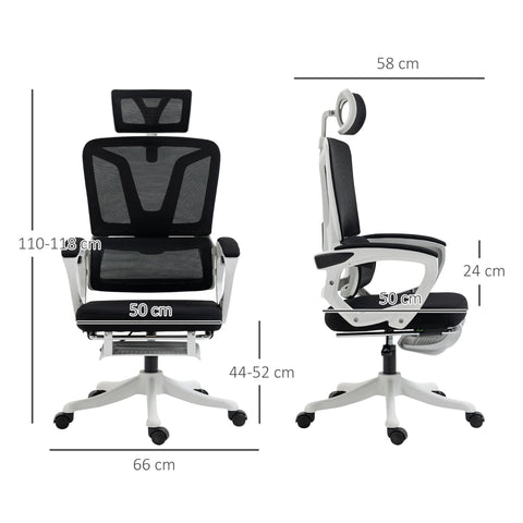 Rootz Rotos Office Chair - Executive Chair - Adjustable Backrest - Lordosis Support - Mesh Black - 66cm x 58cm x 110-118cm