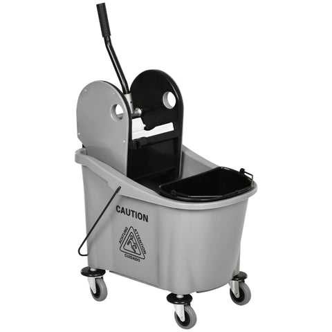 Rootz Industrial Cleaning Cart - Janitorial Cart - Mop Bucket - 36L Capacity - Water Separator - Non-Marking Wheels - Plastic and Metal - 54cm x 41.5cm x 91.5cm