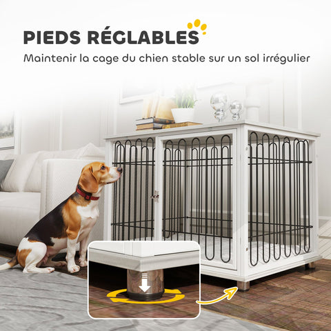 Rootz Dog Cage with Table - Pet Crate - Adjustable Feet - Washable Pillow - 90cm x 58cm x 62.5cm