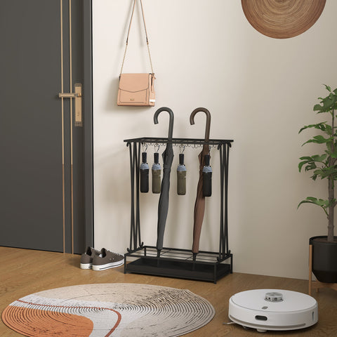 Rootz Umbrella Stand - Umbrella Holder - Rainwater Collector - 24 Hooks & 21 Openings - Durable Steel Design - 50x24x68 cm