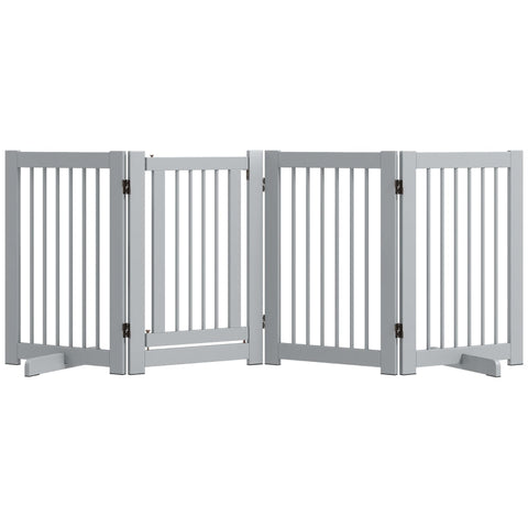 Rootz Free-Standing Dog Gate with Door - Wooden Pet Safety Fence - 4 Panel Foldable Design - High Stability - Gray - 204cm x 36cm x 75cm