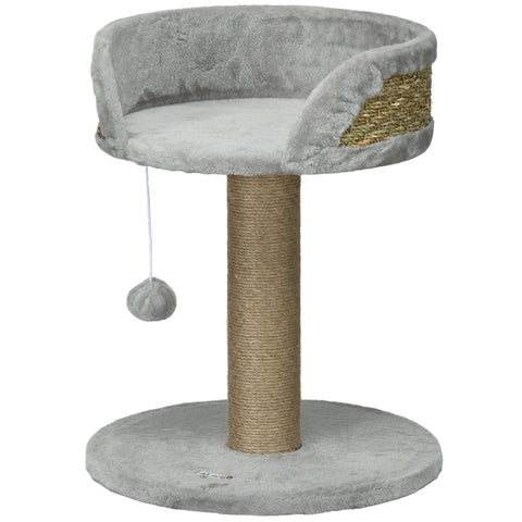 Rootz Scratching Tree Cat Bed - Cat Basket - Play Ball - Soft Plush Comfort - 40cm x 40cm x 49cm - Grey, Brown