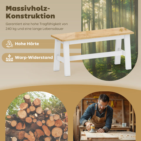 Rootz Bench for 2 - Brown and White-Look Seat - Dining & Living Room Bench - Stabilizing Crossbar - Rubber Wood - 95cm x 30cm x 45cm