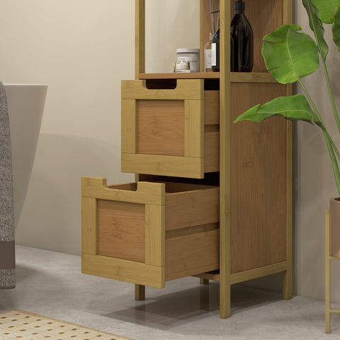 Rootz Bathroom Column Storage - Cozy Style - Organizer - 3 Shelves & 2 Drawers - Bamboo Elegance - 30b x 30t x 144h cm