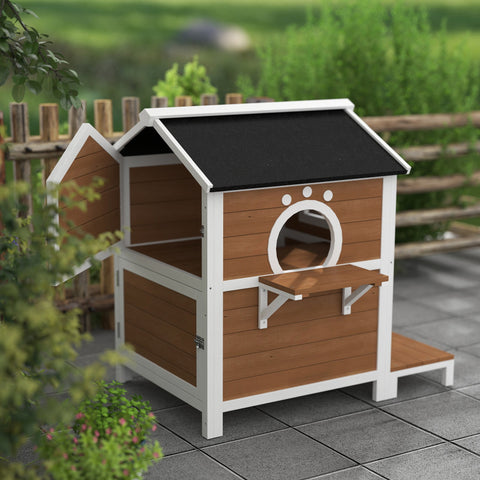 Rootz Outdoor Cat House - Weatherproof Cat Shelter - 2 Story Cat Home - Removable Floor - 66x66x90cm