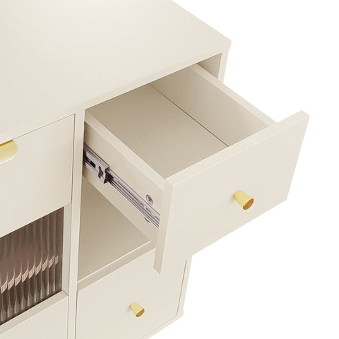 Rootz Sideboard Storage Cabinet - Glass Display Cabinet - LED Lit Cabinet - Elegant Design - 130cm x 40cm x 80cm