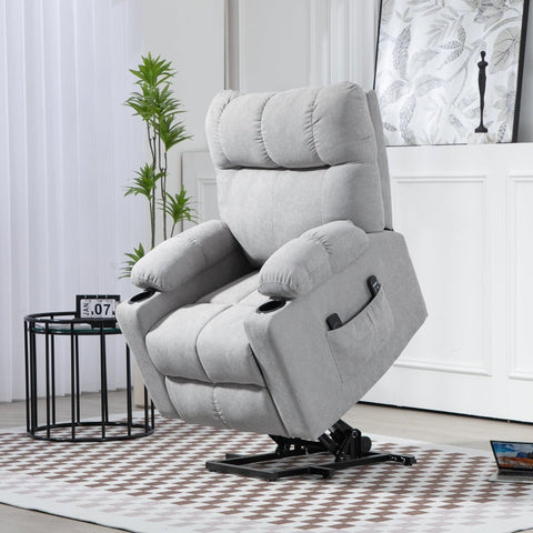 Rootz Stand-Up TV Recliner - Massage Chair - Footrest Recliner - 135° Recline - Oversized Design - Easy Assembly - Light Gray - 91cm x 95cm x 109cm
