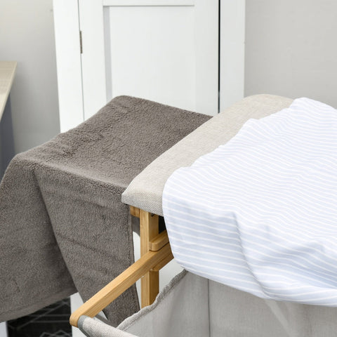 Rootz Bamboo Laundry Collector - Fabric Basket - Laundry Sorter - Ironing Board - 113cm x 34cm x 82cm - Eco-Friendly & Stylish Bamboo