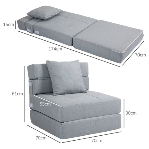 Rootz Relaxation Chair with Bed Function - Sofa Bed - Convertible Chair - Ultimate Comfort - Versatile Design - Easy Maintenance - 70L x 70W x 61H cm (Sofa) / 70L x 174W x 15H cm (Bed)