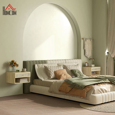 Rootz Set of 2 Bohemian Wall Bedside Tables - Nightstand - Floating Shelf - Space Saver - 40L x 34W x 23H cm