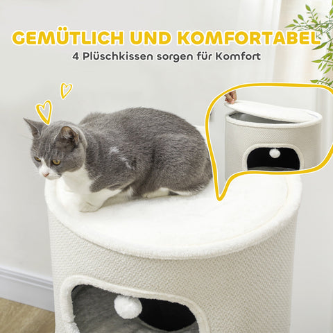Rootz 4 Tier Cat Barrel - Cat Tower - Indoor Cat House - Scratch & Play - 51cm Ø x 100cm H