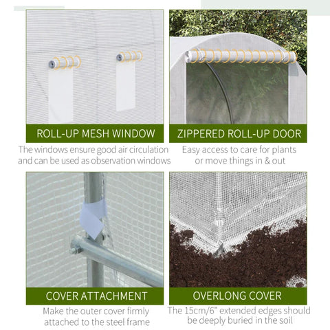 Rootz Greenhouse - Walk in Greenhouses - Outdoor Poly Tunnel - Galvanised Steel Frame - White - 3.5L x 2W x 2H m