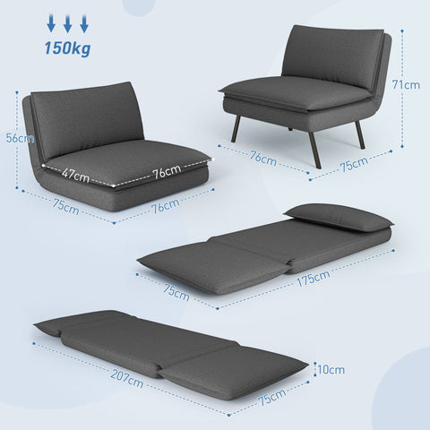 Rootz Sofa Bed - Adjustable Backrest - Breathable Fabric - Integrated Headrest - 76L x 75W x 56H cm (Floor Chair) - Grey