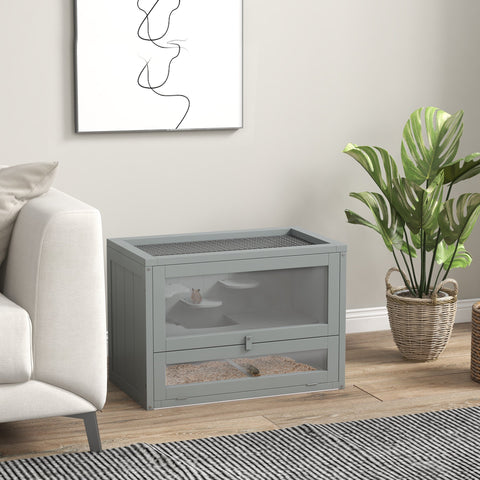 Rootz Cage for Hamsters - Rodent Habitat - Small Animal Enclosure - Multi-Level Play Area - 60cm x 35cm x 42cm - Grey