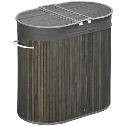 Rootz 100L Cloth Basket with Lid - Laundry Hamper - Laundry Bin - Dual Sections - Removable Bag - 62.5cm x 37cm x 60.5cm