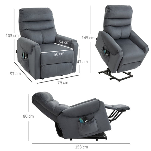 Rootz Power Lift Recliner Chair - Senior Friendly - Electric TV Recliner - Vibration Massage - Heating Pads - Dark Gray - 79cm x 97cm x 103cm